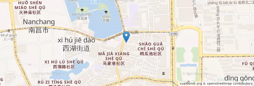 Mapa de ubicacion de 南昌市消防支队西湖区中山路中队 en China, Jiangxi, Nanchang, 东湖区, 西湖街道.