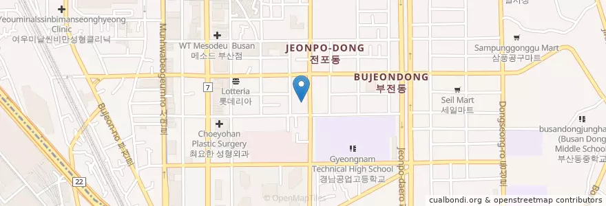 Mapa de ubicacion de 부산은행 부전남지점 en 대한민국, 부산, 부산진구, 부전동.
