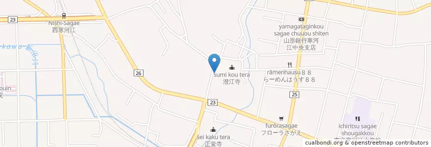 Mapa de ubicacion de マルキ食堂 en Japão, 山形県, 寒河江市.