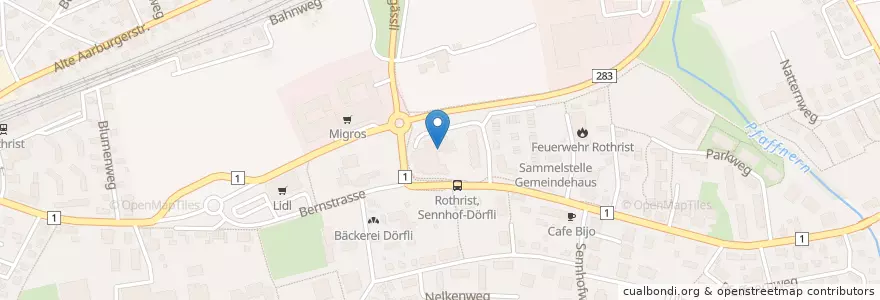 Mapa de ubicacion de Poststelle Rothrist en Svizzera, Argovia, Bezirk Zofingen, Rothrist.