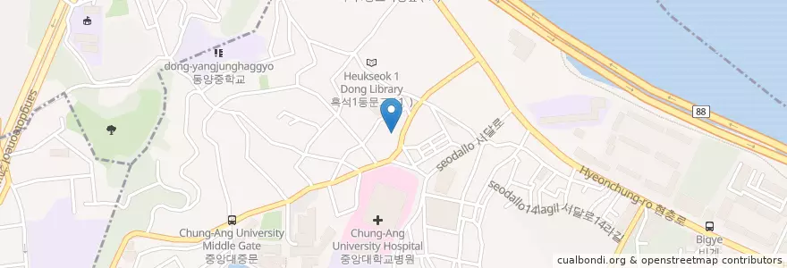 Mapa de ubicacion de 안동장 en 大韓民国, ソウル, 銅雀区, 흑석동.