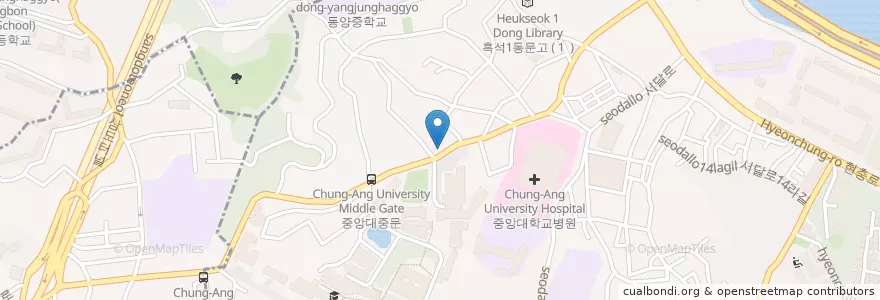 Mapa de ubicacion de 서브웨이 중앙대점 en Coreia Do Sul, Seul, 동작구, 흑석동.