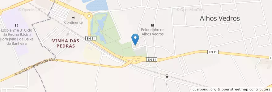 Mapa de ubicacion de Igreja de Alhos Vedros en پرتغال, ستوبال, Área Metropolitana De Lisboa, Península De Setúbal, Moita, Alhos Vedros, Baixa Da Banheira E Vale Da Amoreira.
