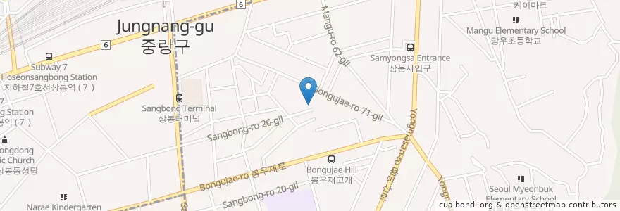 Mapa de ubicacion de 망우동교회 en Corée Du Sud, Séoul, 중랑구, 망우본동.