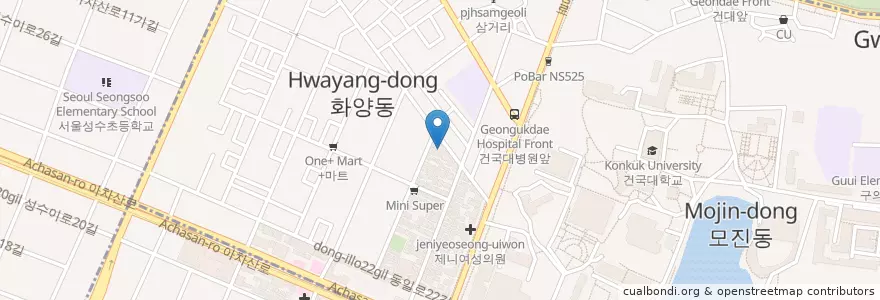 Mapa de ubicacion de 123 en Corea Del Sud, Seul, 광진구, 화양동.