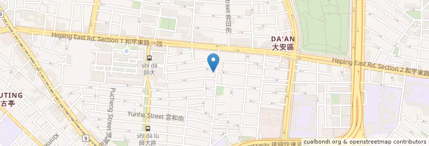 Mapa de ubicacion de 老虎醬溫州大餛飩 en تايوان, تايبيه الجديدة, تايبيه, 大安區.
