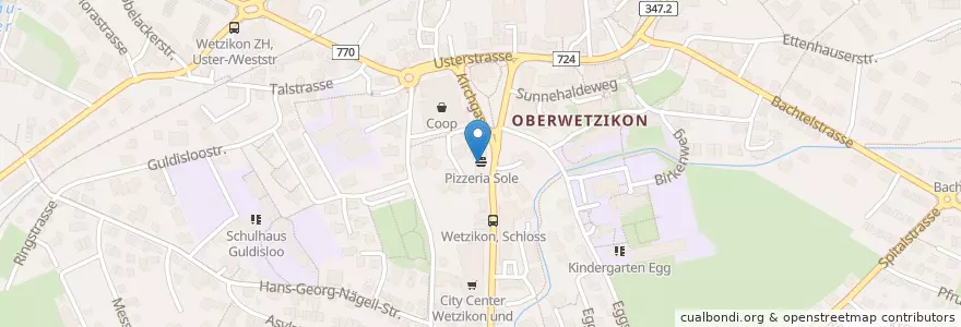 Mapa de ubicacion de Pizzeria Sole en Schweiz/Suisse/Svizzera/Svizra, Zürich, Bezirk Hinwil, Wetzikon (Zh).