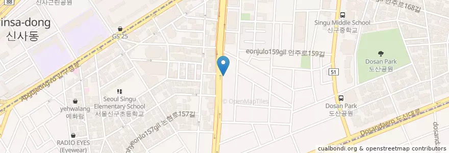 Mapa de ubicacion de 압구정서울성형외과 en 大韓民国, ソウル, 江南区, 신사동.