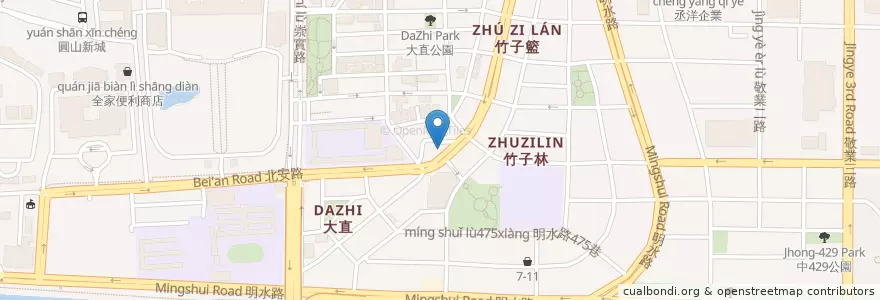 Mapa de ubicacion de 好奇營養豆花 大直店 en 臺灣, 新北市, 臺北市, 中山區.