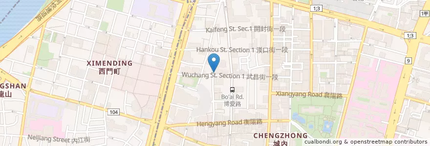 Mapa de ubicacion de 臺灣銀行 en تايوان, تايبيه الجديدة, تايبيه, 萬華區, 中正區.