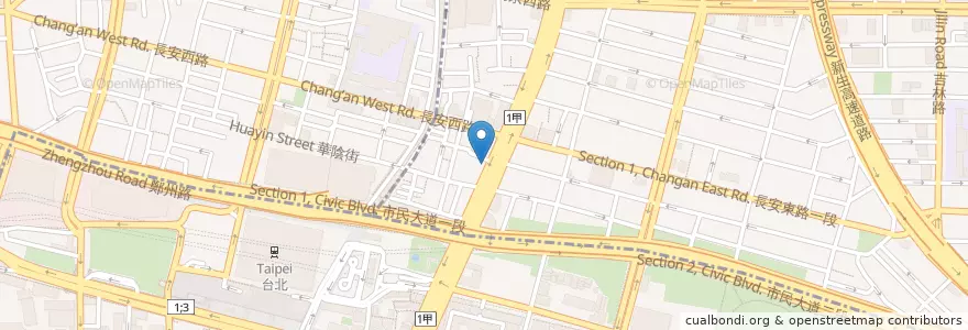 Mapa de ubicacion de 辣麻味噌沾麵鬼金棒 en تايوان, تايبيه الجديدة, تايبيه, 中山區.