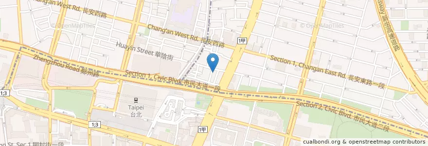Mapa de ubicacion de Times站前華陰平面停車場 en 臺灣, 新北市, 臺北市, 中山區.