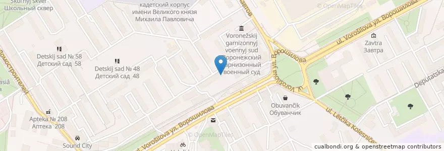 Mapa de ubicacion de Бир мир en Rússia, Distrito Federal Central, Oblast De Voronej, Городской Округ Воронеж.