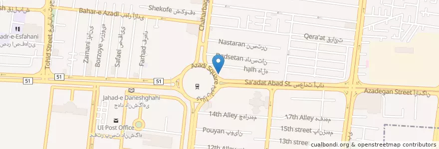 Mapa de ubicacion de بانک اقتصاد نوین en 이란, استان اصفهان, شهرستان اصفهان, بخش مرکزی شهرستان اصفهان, اصفهان.