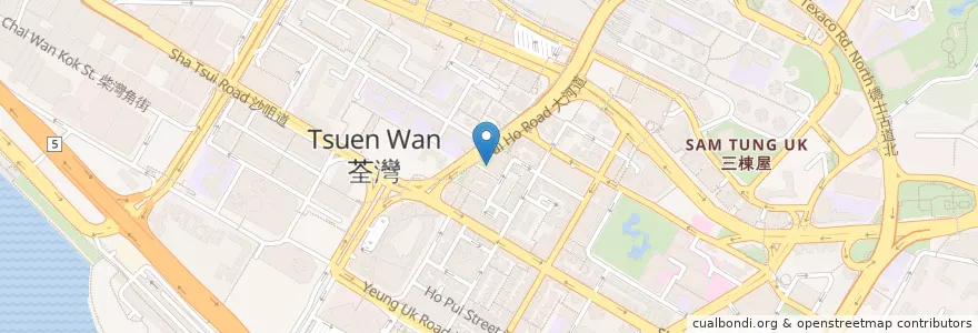 Mapa de ubicacion de 沙嗲王 en Китай, Гуандун, Гонконг, Новые Территории, 荃灣區 Tsuen Wan District.