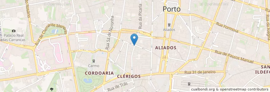 Mapa de ubicacion de Ostras&Coisas Restaurante SA en ポルトガル, ノルテ, Área Metropolitana Do Porto, Porto, Porto, Cedofeita, Santo Ildefonso, Sé, Miragaia, São Nicolau E Vitória.