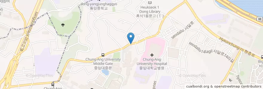 Mapa de ubicacion de 아마스빈 en 大韓民国, ソウル, 銅雀区, 흑석동.