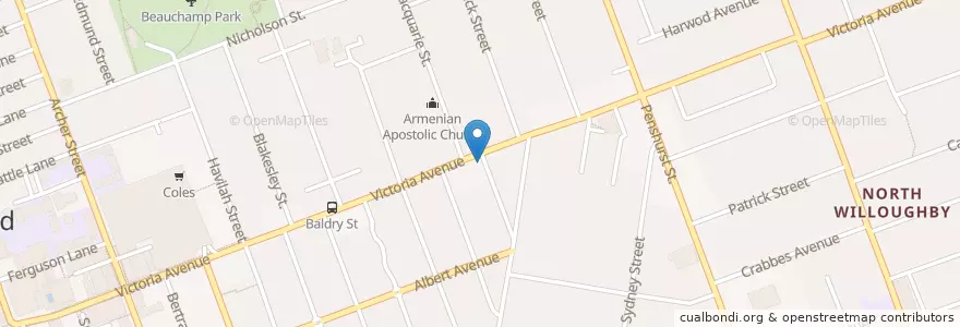 Mapa de ubicacion de Nando's en Australien, Neusüdwales, Willoughby City Council, Sydney.