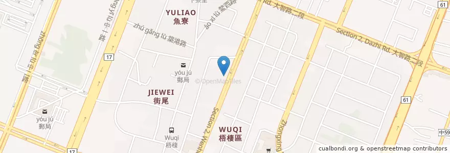 Mapa de ubicacion de 一畝田手工拉麵 en Тайвань, Тайчжун, 梧棲區.