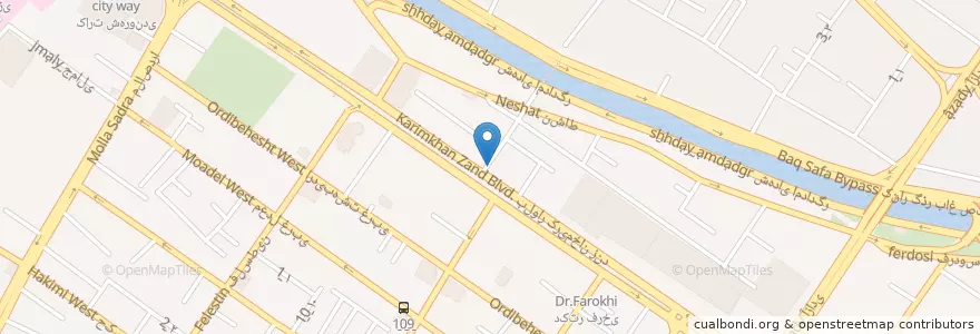 Mapa de ubicacion de بانک سینا en Iran, Fars, شهرستان شیراز, بخش مرکزی, شیراز.