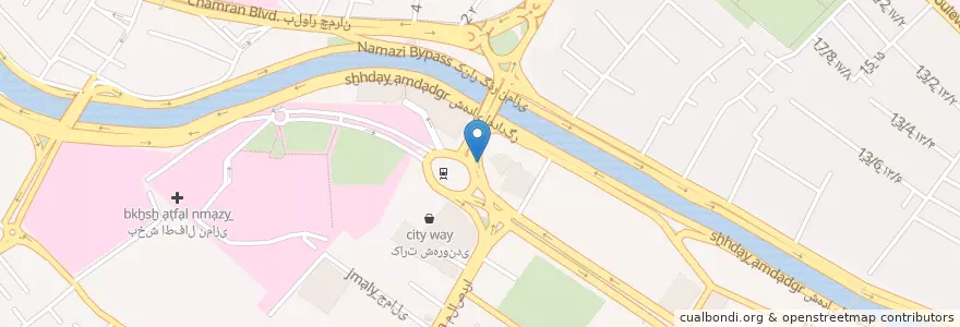 Mapa de ubicacion de بانک رفاه en Irão, استان فارس, شهرستان شیراز, بخش مرکزی, شیراز.