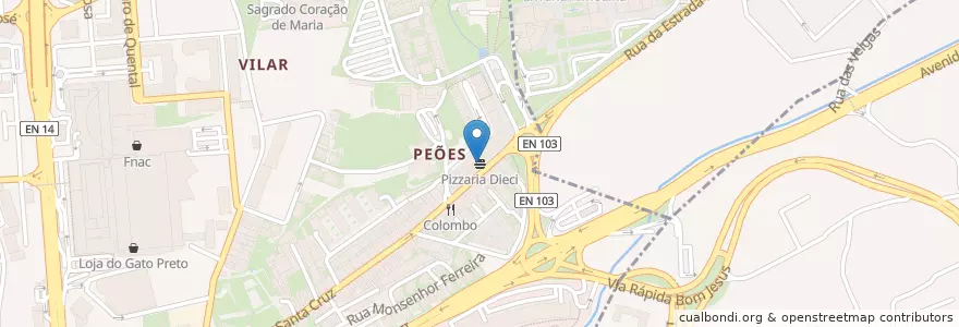 Mapa de ubicacion de Pizzaria Dieci en البرتغال, المنطقة الشمالية (البرتغال), براغا, كافادو, براغا.