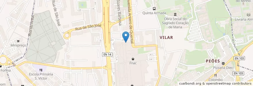 Mapa de ubicacion de Pizza Hut Braga Parque en البرتغال, المنطقة الشمالية (البرتغال), براغا, كافادو, براغا, São Vítor.