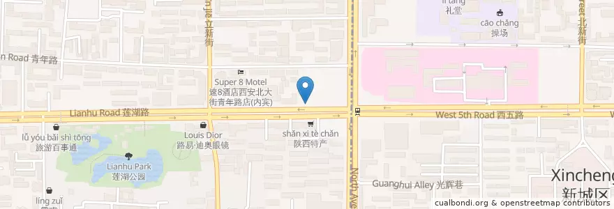 Mapa de ubicacion de KFC en 中国, 陝西省, 西安市, 莲湖区 (Lianhu).