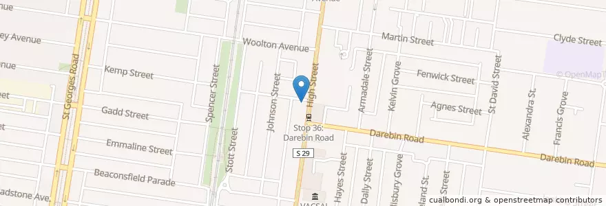 Mapa de ubicacion de Mexican Kitchen en Australien, Victoria, City Of Darebin.