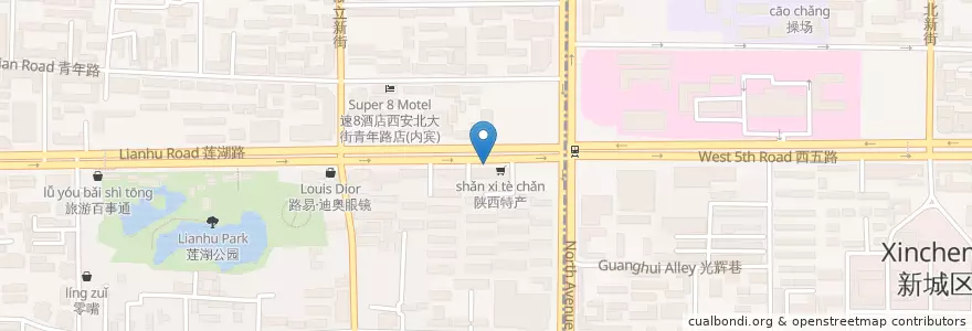 Mapa de ubicacion de DR. AND HIS BEEF NDDDLES en 中国, 陝西省, 西安市, 莲湖区 (Lianhu).