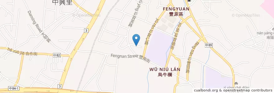 Mapa de ubicacion de 九寨溝牛肉麵 en Taiwan, Taichung, Distretto Di Fengyuan.