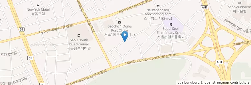 Mapa de ubicacion de 부일갈비 en Coreia Do Sul, Seul, 서초구, 서초1동, 서초동.