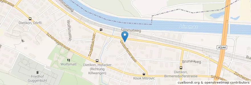 Mapa de ubicacion de Musik Biedermann en Svizzera, Zurigo, Bezirk Dietikon, Dietikon.