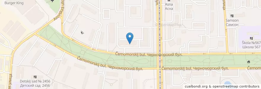 Mapa de ubicacion de Библиотека № 196 "Наследие" en Rússia, Distrito Federal Central, Москва, Юго-Западный Административный Округ, Район Зюзино.