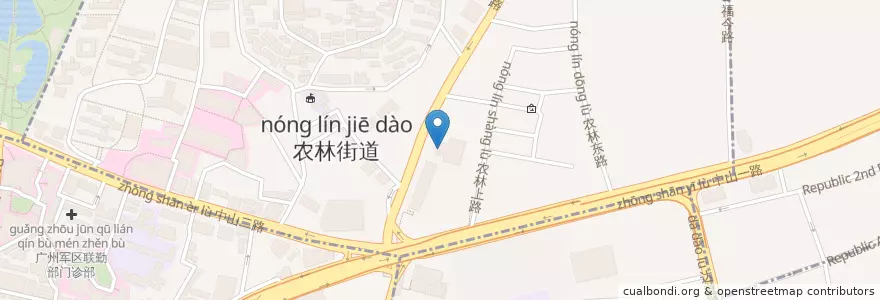 Mapa de ubicacion de 广百颐福养生城 en China, Provincia De Cantón, Cantón, 越秀区, 农林街道.