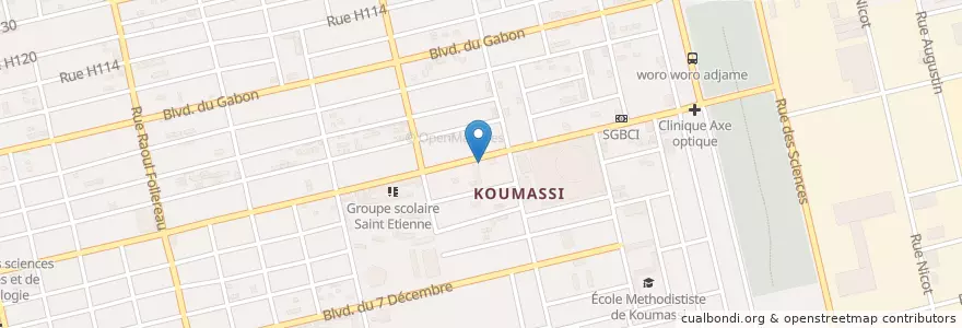 Mapa de ubicacion de Pharmacie Ehilie en Кот-Д’Ивуар, Абиджан, Koumassi.