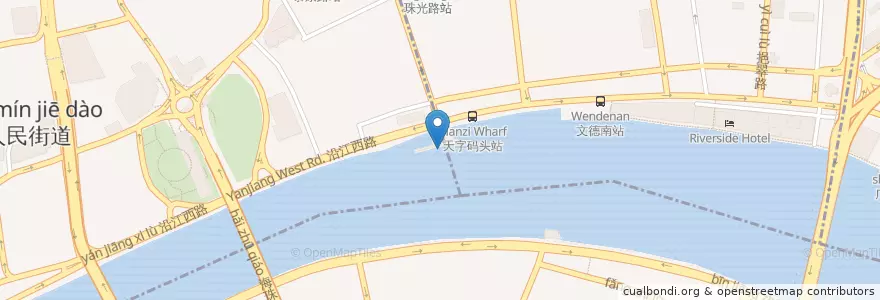 Mapa de ubicacion de 天字码头 en China, Guangdong, Guangzhou, 越秀区, 人民街道.