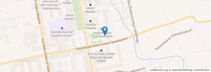 Mapa de ubicacion de Центр искусств "Искра" en ロシア, ウラル連邦管区, チェリャビンスク州, ヴェルフニー・ウファレイ管区.