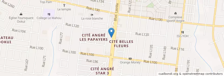 Mapa de ubicacion de Espace gastronomique Chez O’drey en コートジボワール, アビジャン, Cocody.