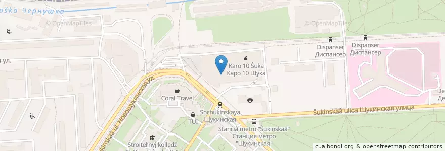 Mapa de ubicacion de Бургер Кинг en ロシア, 中央連邦管区, モスクワ, Северо-Западный Административный Округ, Район Щукино.