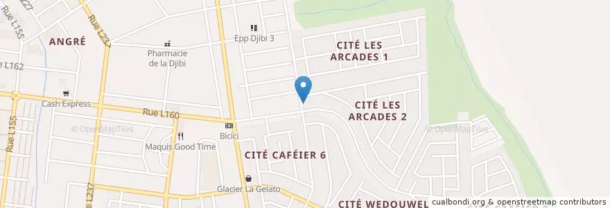 Mapa de ubicacion de Pharmacie Les Arcades en Кот-Д’Ивуар, Абиджан, Cocody.