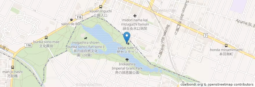 Mapa de ubicacion de 野外ステージ en Japan, 東京都, 武蔵野市.