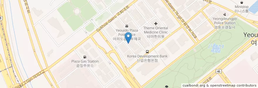Mapa de ubicacion de 아리스타커피 en 大韓民国, ソウル, 永登浦区, 여의동.