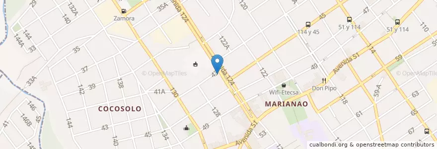Mapa de ubicacion de Pizzas.com en Cuba, La Habana, Marianao.