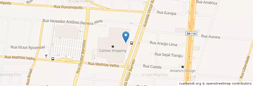 Mapa de ubicacion de Shopping Canoas en ブラジル, 南部地域, リオグランデ・ド・スル, Região Geográfica Intermediária De Porto Alegre, Região Metropolitana De Porto Alegre, Região Geográfica Imediata De Porto Alegre, Canoas.