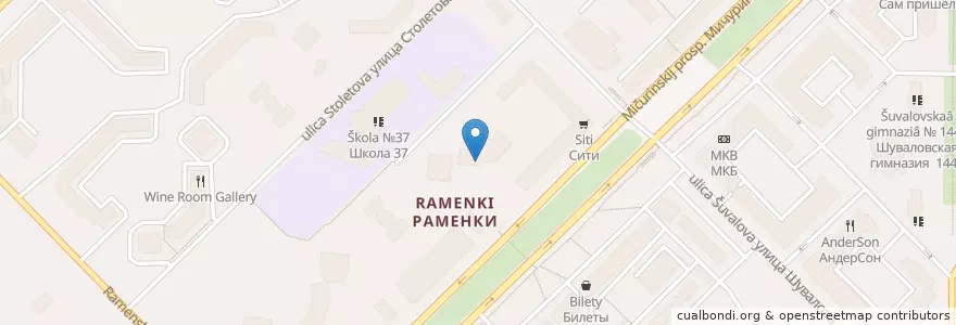 Mapa de ubicacion de Чайна Клуб en Rusia, Центральный Федеральный Округ, Москва, Западный Административный Округ, Район Раменки.