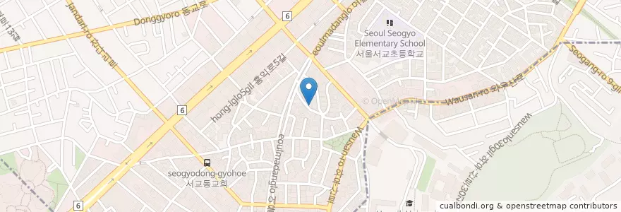 Mapa de ubicacion de 마익스 케빈 en 대한민국, 서울, 마포구, 서교동.