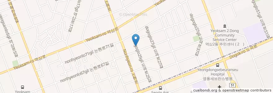 Mapa de ubicacion de 꽃이핀다 en South Korea, Seoul, Gangnam-Gu, 역삼동, Yeoksam 2(I)-Dong.