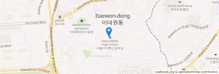 Mapa de ubicacion de 인도대사관저 en 대한민국, 서울, 용산구, 용산2가동.