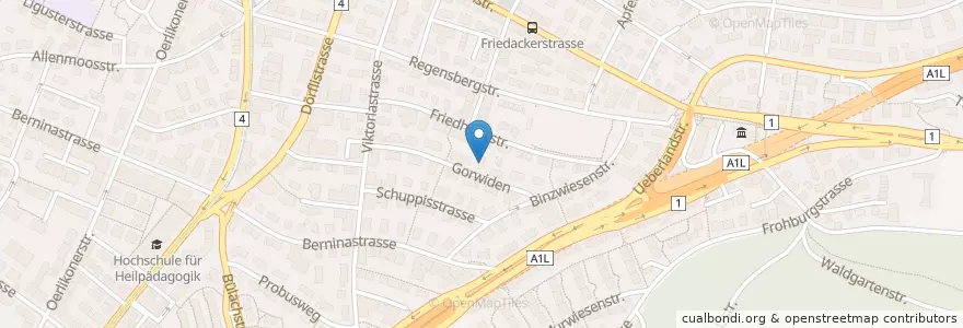 Mapa de ubicacion de Kindergarten Friedheim en Suisse, Zurich, District De Zurich, Zurich.